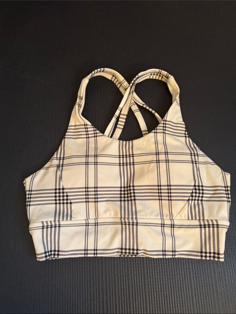 BuffBunny White and Black Plaid Rosa Cross-Back Sports Bra